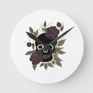 Benutzerdefinierter gotischer Totenkopf und Rosen  Runde Wanduhr