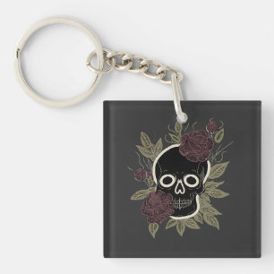 Benutzerdefinierter gotischer Totenkopf und Rosen  Schlüsselanhänger