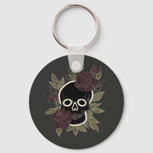 Benutzerdefinierter gotischer Totenkopf und Rosen  Schlüsselanhänger