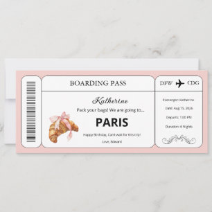 Benutzerdefinierter Gutschein, Flugticket Paris Re Einladung