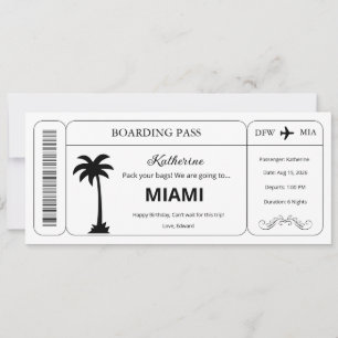 Benutzerdefinierter Gutschein, Miami Trip Bordkart Einladung