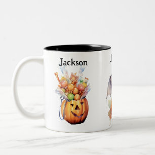Benutzerdefinierter Halloween-Fledermaus-Kürbis un Zweifarbige Tasse