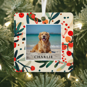 Benutzerdefinierter Haustiername Foto Holly-Beeren Ornament Aus Metall