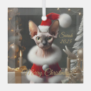Benutzerdefinierter Haustiername Foto Sphynx Katze Ornament Aus Glas