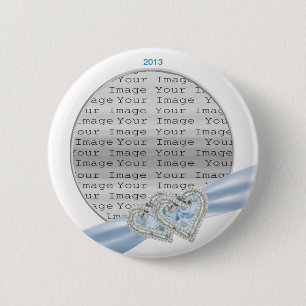 Benutzerdefinierter Hearts Ice Blue Ribbon Button