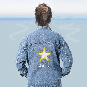 Benutzerdefinierter hellgelber Star Jeansjacke