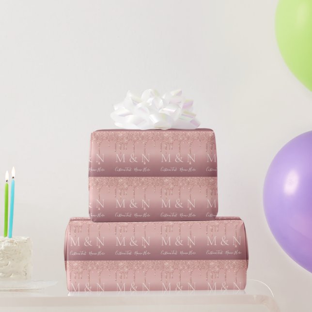 Benutzerdefinierter Hochzeittext Rose Gold Blush G Geschenkpapier (Partygeschenke)