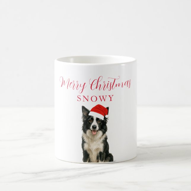 Benutzerdefinierter Hund mit Weihnachtsmannhut Wei Kaffeetasse (Mittel)