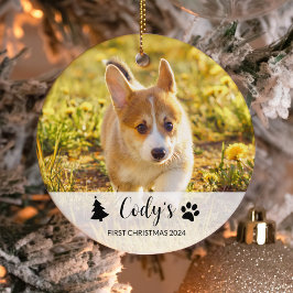 Benutzerdefinierter Hunde-Foto-Weihnachtsbaumanhän Keramik Ornament