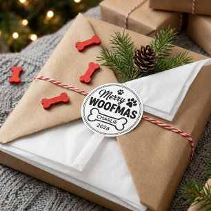 Benutzerdefinierter Hunde Name Frohe Woofmas Weihn Runder Aufkleber