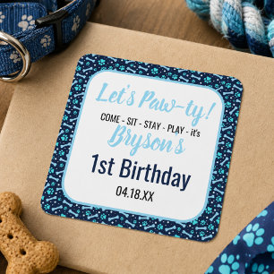 Benutzerdefinierter Hundegeburtstag Blaues Pfotena Quadratischer Aufkleber