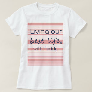 Benutzerdefinierter Hundename Rosa Streifen Damen  T-Shirt