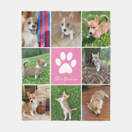 Benutzerdefinierter Hundfoto Collage Rosa Paw Hübs Fleecedecke