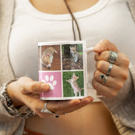 Benutzerdefinierter Hundfoto Collage Rosa Paw Hübs Kaffeetasse