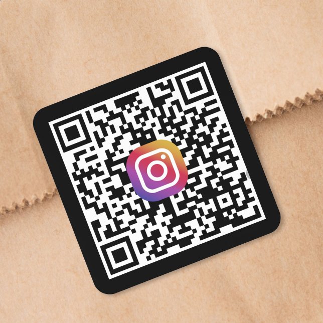 Benutzerdefinierter Instagram-QR-Code Schwarz Quadratischer Aufkleber (Custom Instagram QR Code Square Sticker)