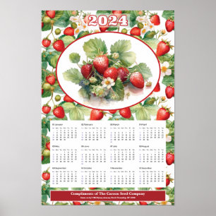 Benutzerdefinierter Kalender 2024 für Erdbeeren Poster