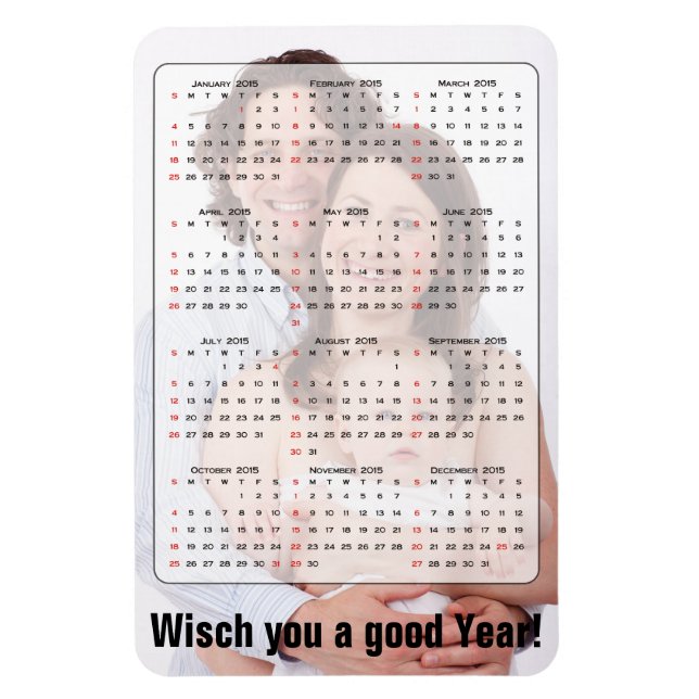 Benutzerdefinierter Kalender + Ihr eigenes Foto /  Magnet (Vertikal)