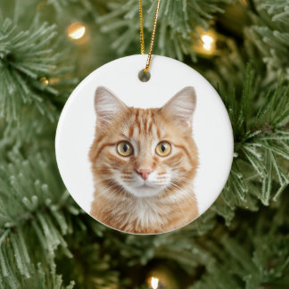Benutzerdefinierter Katzenfoto-Weihnachtsschmuck Keramik Ornament