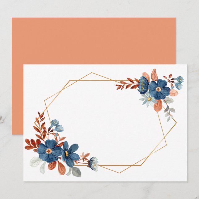 Benutzerdefinierter leerer blauer Blumen-Goldrahme Save The Date (Vorne/Hinten)