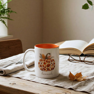 Benutzerdefinierter Leopardendruck-Kürbis Herbst Zweifarbige Tasse