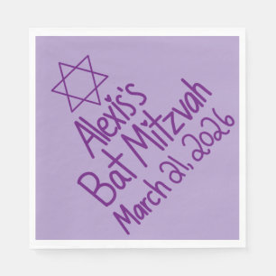 Benutzerdefinierter lila Bat Mitzvah-Papiernapkin Serviette
