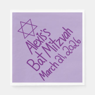 Benutzerdefinierter lila Bat Mitzvah-Papiernapkin Serviette