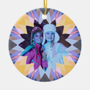Benutzerdefinierter lila-gelber Weihnachtsstern-Fo Keramik Ornament