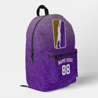 Benutzerdefinierter lila-goldener Basketball mit f Bedruckter Rucksack