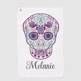 Benutzerdefinierter lila Pastell-Goth Sugar Skull Golfhandtuch