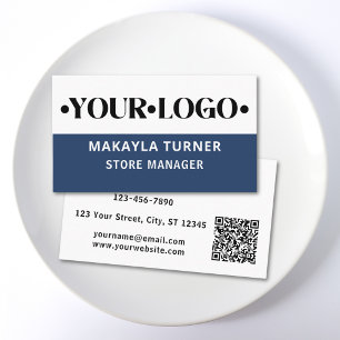 Benutzerdefinierter Logo-QR-Code Blau Visitenkarte