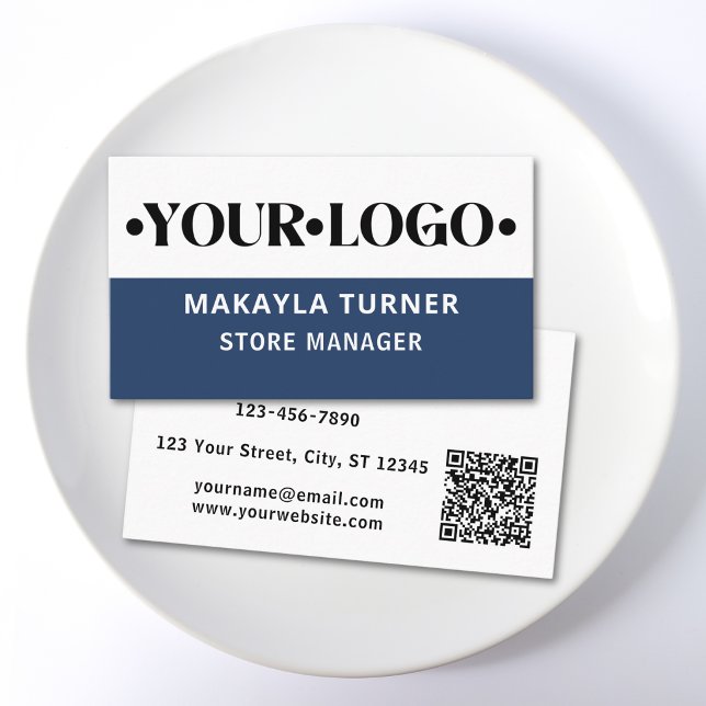 Benutzerdefinierter Logo-QR-Code Blau Visitenkarte (Von Creator hochgeladen)