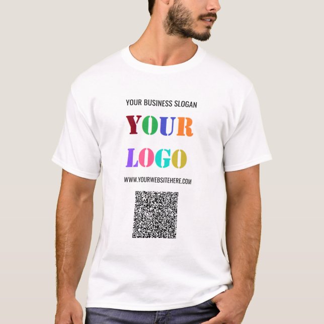 Benutzerdefinierter Logo-Text und QR-Code Business T-Shirt (Vorderseite)