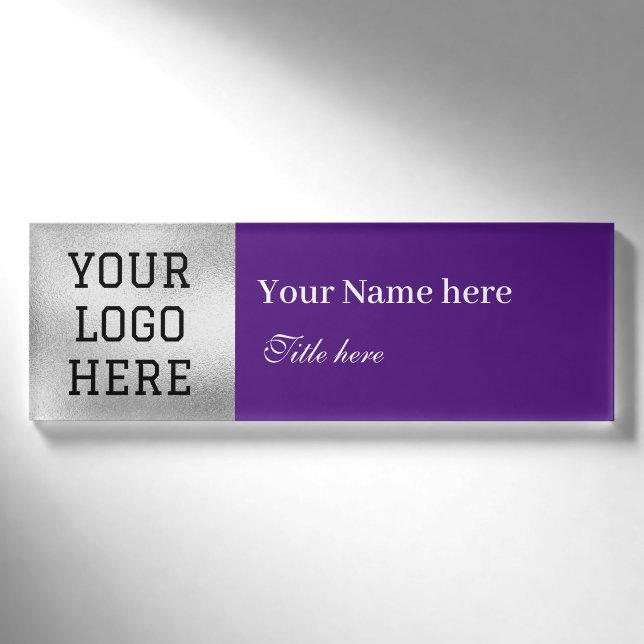 Benutzerdefinierter Logo-Titel Einfaches Lila Gesc Namenschild (Vorderseite)