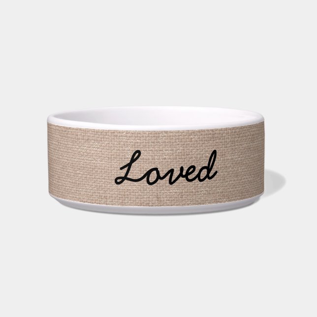 Benutzerdefinierter "Loved" Imitate Burlap Hund We Napf (Rechts)