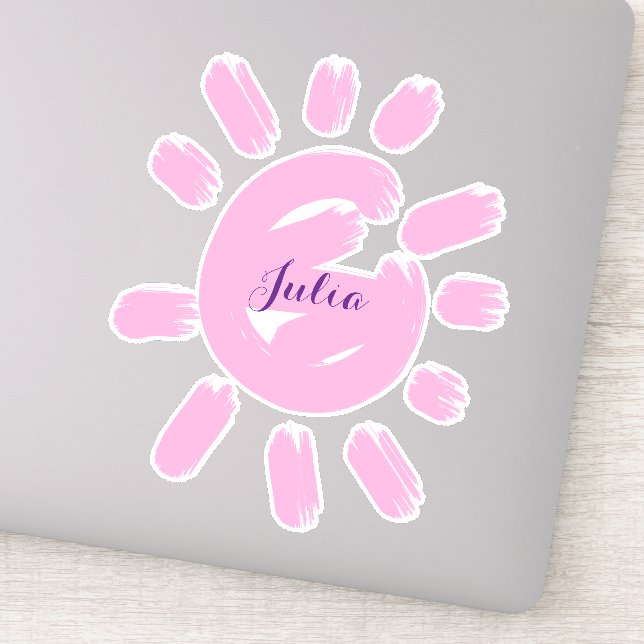 Benutzerdefinierter Mädchenname Niedlich Pink Sun Aufkleber (Detail)