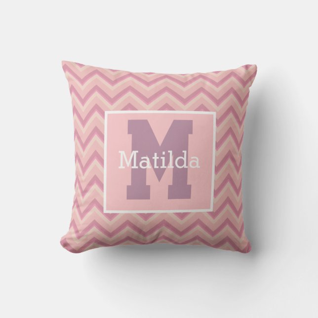 Benutzerdefinierter Mauve Lila rosa Zickzack Monog Kissen (Vorderseite)
