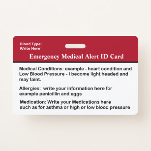 Benutzerdefinierter medizinischer Notfallwarnauswe Ausweis