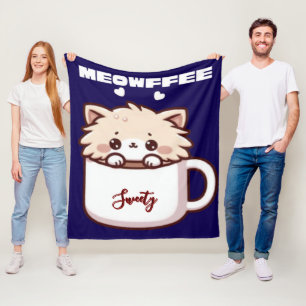 Benutzerdefinierter Meowffee Süßer Kaffee Katze Fleecedecke