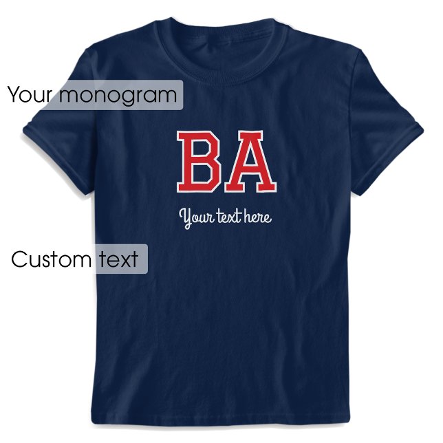 Benutzerdefinierter Mit Monogramm Name Text Red Na T-Shirt (Von Creator hochgeladen)