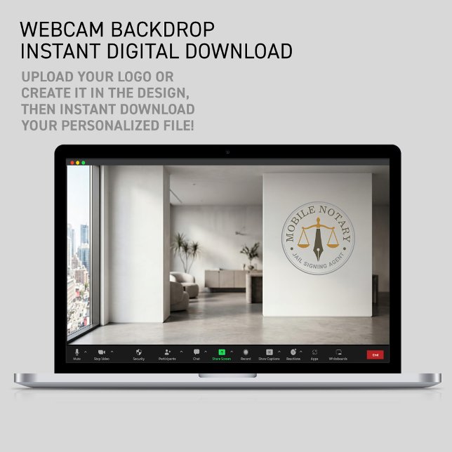 Benutzerdefinierter mobiler Notar-Zoom-Office-Down Poster (Zoom Virtual Backdrop Professional Law Firm Webcam Office: FULLY EDITABLE LOGO TEMPLATE)