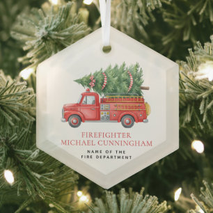 Benutzerdefinierter moderner Feuerwehrmann Weihnac Ornament Aus Glas