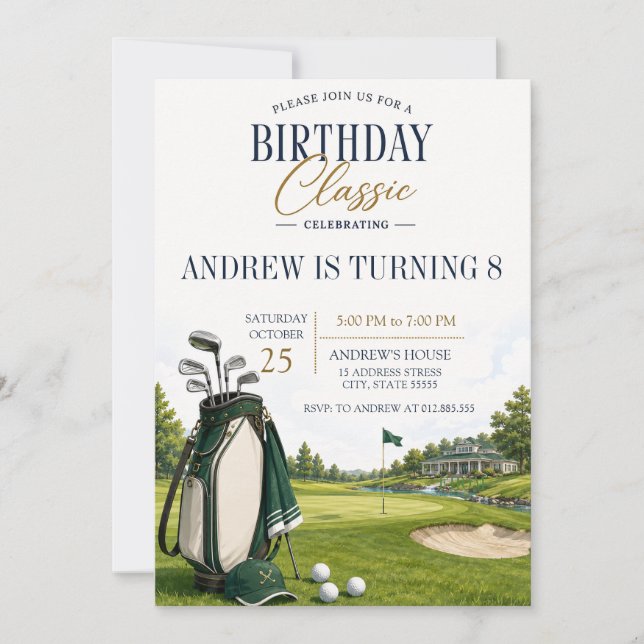 Benutzerdefinierter moderner Golf-Geburtstag Einladung (Vorderseite)