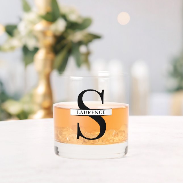 Benutzerdefinierter moderner schwarzer Name auf we Whiskyglas (Insitu (Hochzeit))