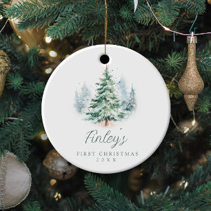 Benutzerdefinierter moderner Skript-Tannenbaum-Bab Keramik Ornament