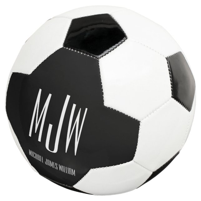 Benutzerdefinierter Monogram Name Black Modern Fußball (Dreiviertel)