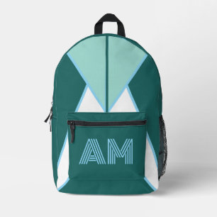 Benutzerdefinierter Monogramm-Geometrie-Türkisblau Bedruckter Rucksack