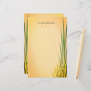Benutzerdefinierter Monogramm Name Grass Border Briefpapier