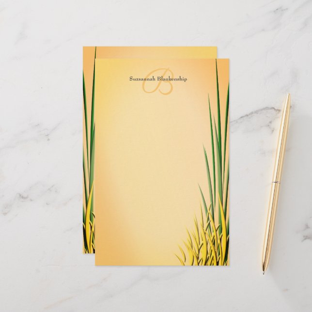 Benutzerdefinierter Monogramm Name Grass Border Briefpapier (Vorderseite/Rückseite Beispiel)