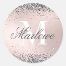 Benutzerdefinierter Monogramm Name Silver Glitzer 