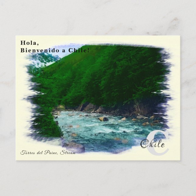 Benutzerdefinierter Monogramm-Stream-Chile in Vint Postkarte (Vorderseite)
